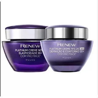 Creme Facial Avon Renew Platinum Dia ou Noite Definição e Contorno 55+ - 50g Cada