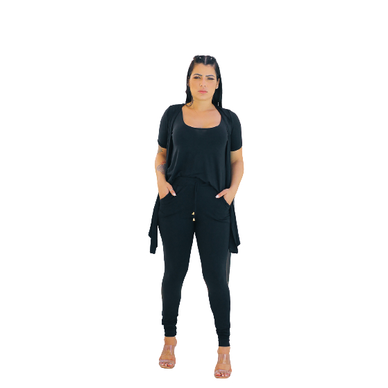 Conjunto Cardigan Kimono Manga Curta, Camisa e Calça P Ao Xg Roupa Feminina Plus Size Kit 3 Peças 25