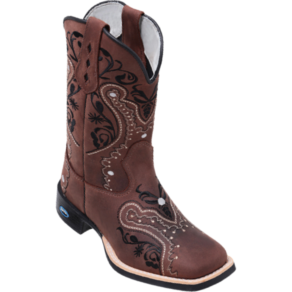 Bota Texana Feminina Couro Bico Quadrado Bordada Moda Country