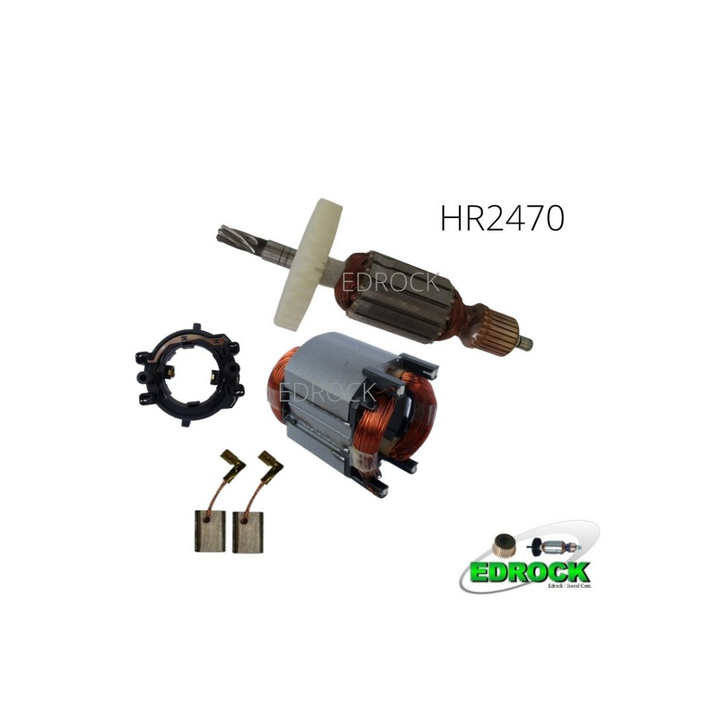Induzido + Bobina em 110 Volts + Porta Escovas com Carvão para Martelete Makita HR 2470