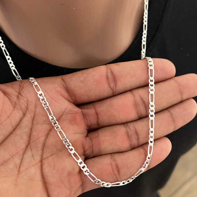 Corrente Correntinha Masculina Prata 3mm Grumet 3 por 1 Banhada A Prata 925 em Oferta na Shopee