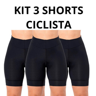 Kit 3 bermudas Ciclista linha Fitness Suplex lisa shorts Feminina Academia