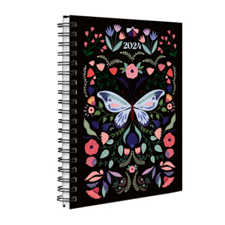 Agenda Planner Semanal 2024 Capa Dura Butterfly Preto Azul