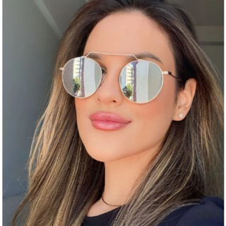 Óculos de Sol Feminino Redondo Espelhado em Oferta na Shopee