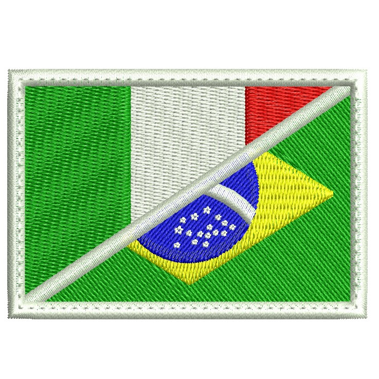 Patch 8x5,5 cm Bordado Bandeira Italia / Brasil com carrapicho, para costurar ou termocolante em Oferta na Shopee
