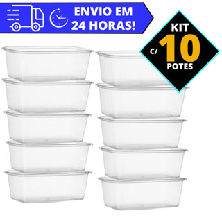 Kit 10 Potes 500 ml Reforçado Transparentes BPA Free Organizador de Alimentos Marmita Fitness