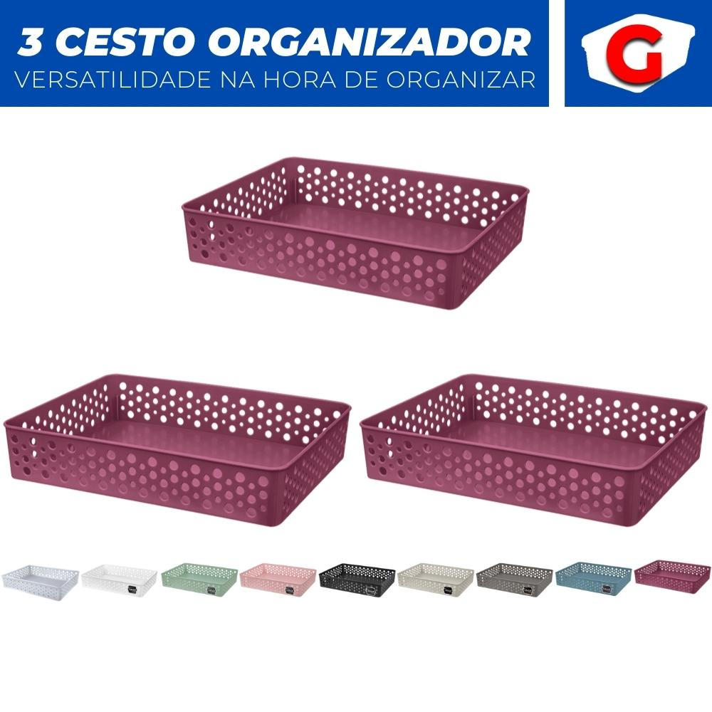 Kit 3 Cestos Organizador Trama Rattan Armario Gaveta Lavanderia G (34x25) · foto 2