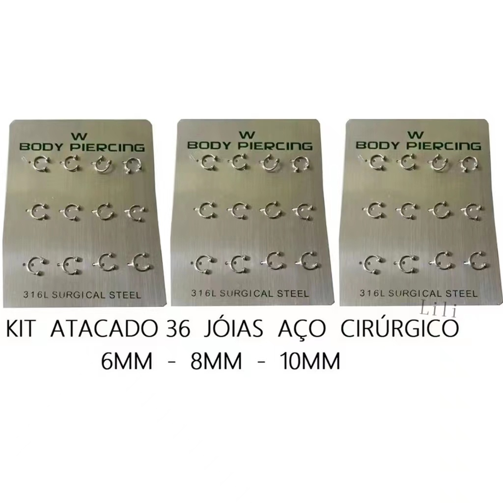 KIT  36 (3cartelas)Piercing ferradura Septo Aço Cirurgico 6mm 8mm 10mm em Oferta na Shopee