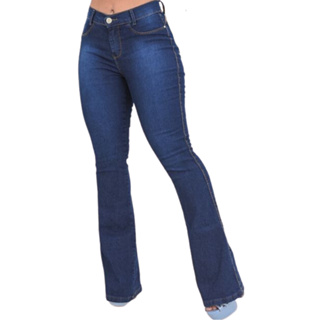 Calça Flare Jeans Feminina Cintura Alta Com Elastano Empina Bumbum Boca Larga em Oferta na Shopee