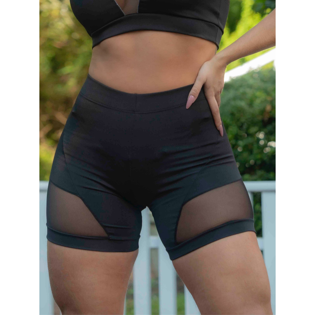 Bermuda Detalhe Em Tule Academia Fitness 10871 em Oferta na Shopee