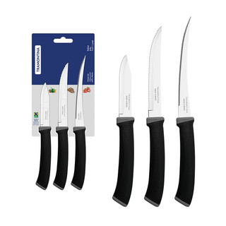 Jogo de Facas Felice 3 Peças Aço Inox Preto - Tramontina - Cabo Resistente - Laminas de Aço Inoxidavel em Oferta na Shopee