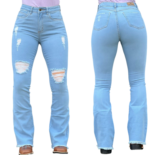 Calça Feminina Flare Tex Team - Rasgadinha Sky