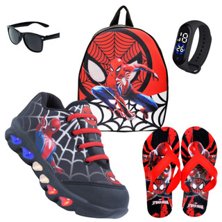 Kit tenis de LED infantil Homem Aranha masculino mais Chinelo mais Mochila mais Relogio e…
