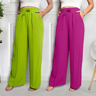 Calça Pantalona Branca Duna Cintura Elastico Moda Feminina