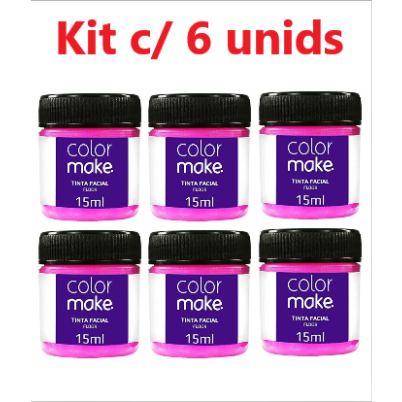 Kit Tinta Facial Neon Colormake c/ 6 unids de 15ml cada - Brilha na Luz Negra - Maquiagem Artística - Color Make