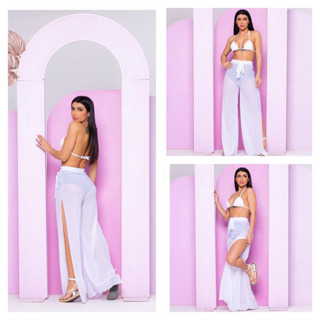 Calça em tule com transparência saída de praia moda verão 2024 blogueira