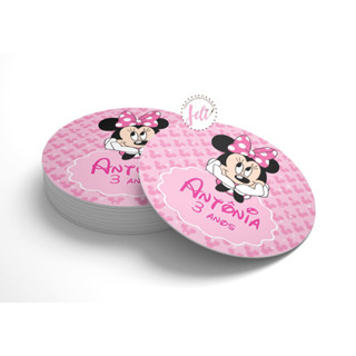 30 Adesivos Personalizados Minnie Rosa 5 cm