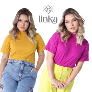 Kit 2 T-shirts Camiseta Feminina Gola Alta básica Algodão 100%