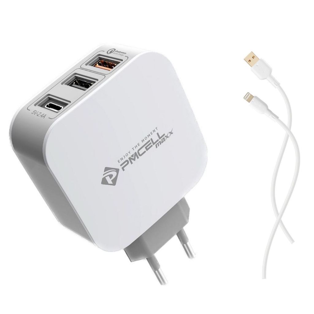 Carregador de Turbo HC-31 Saída 2 USB + 1 Tipo-C Com Cabo 1M Bivolt