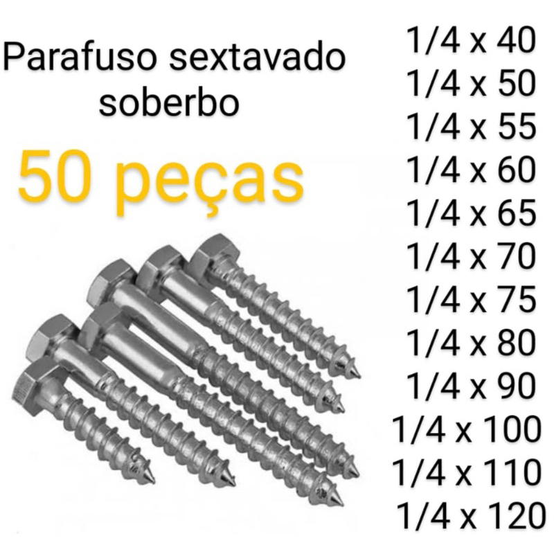 parafuso sextavado soberbo 1/4” 50 peças