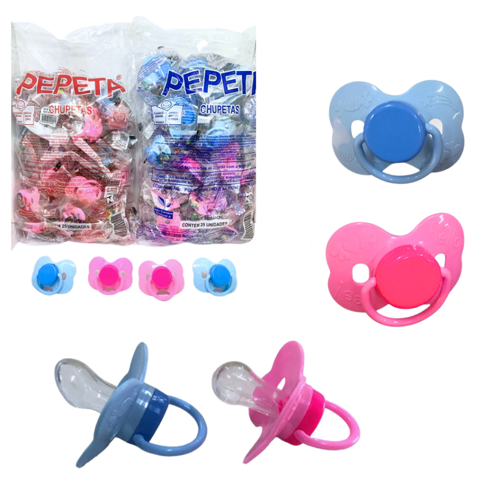 Kit com 10 unidades de Chupeta de bico orto ou redondo Borboleta (0303 e 0302) Kit com 10 unidades de Chupeta de bico orto ou redondo Borboleta (0303 e 0302)