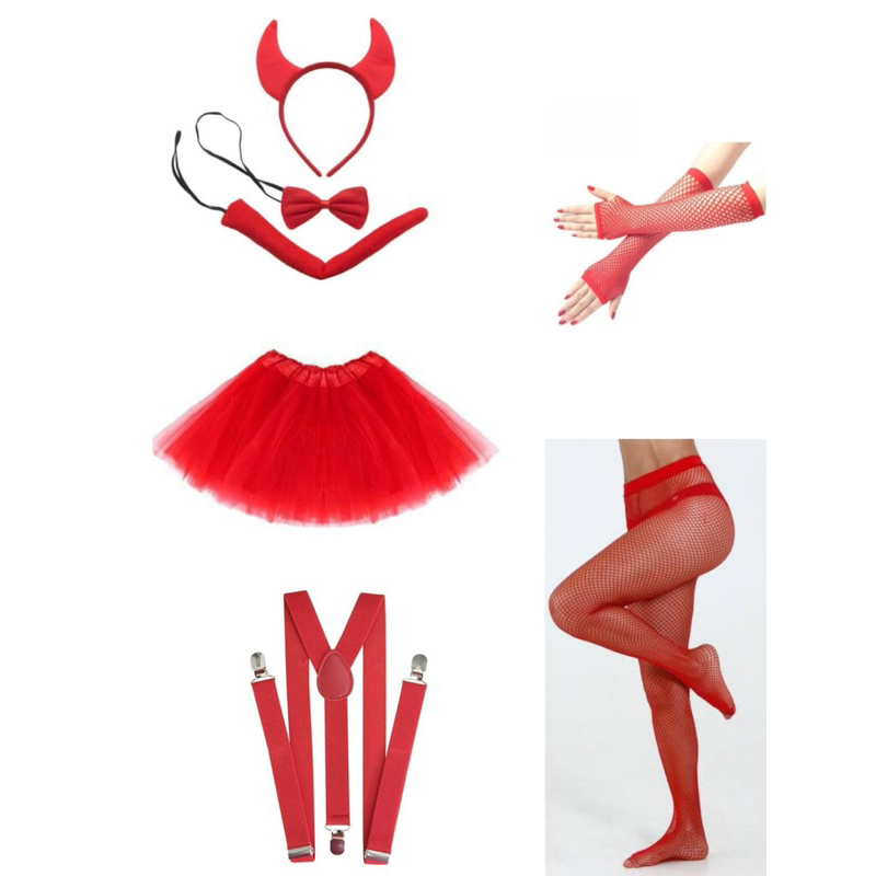 kit acessórios fantasia diabinha adulto festa halloween carnaval cosplay