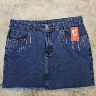 Saia jeans plus size com brilho feminina