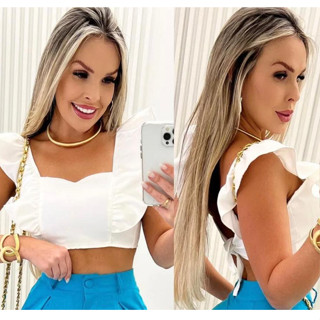 Cropped Top Feminino Aurora em Alfaiataria Super Elegante Moda Verão.