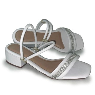 Sandália Salto pedrarias strass casual muito barato de ajustar lançamento verão 2022 salto bloquinho 4cm