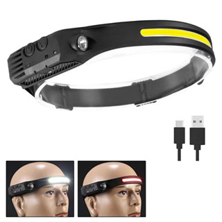 Lanterna de Cabeça Recarregável Led Corpo Motion Sensor Cabeça Camping Torch Light Lamp Com Usb