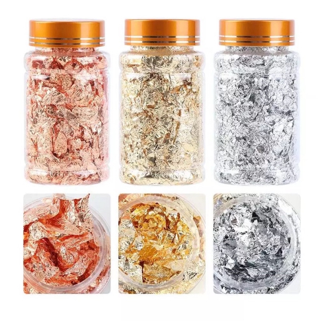 Pote Grande Folha de Ouro Prata Bronze / Resina Epóxi/ Encapsulamento Nails / Alongamento em Oferta na Shopee