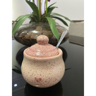 Açucareiro em Cerâmica Coração Rosa Pintado a Mão