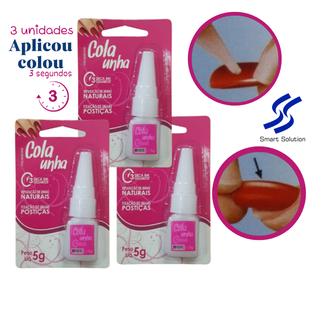 Cola de Unhas Postiças - Tips Gel Acrigel Acrílica Fibra Porcelana 5g - 3 unidades