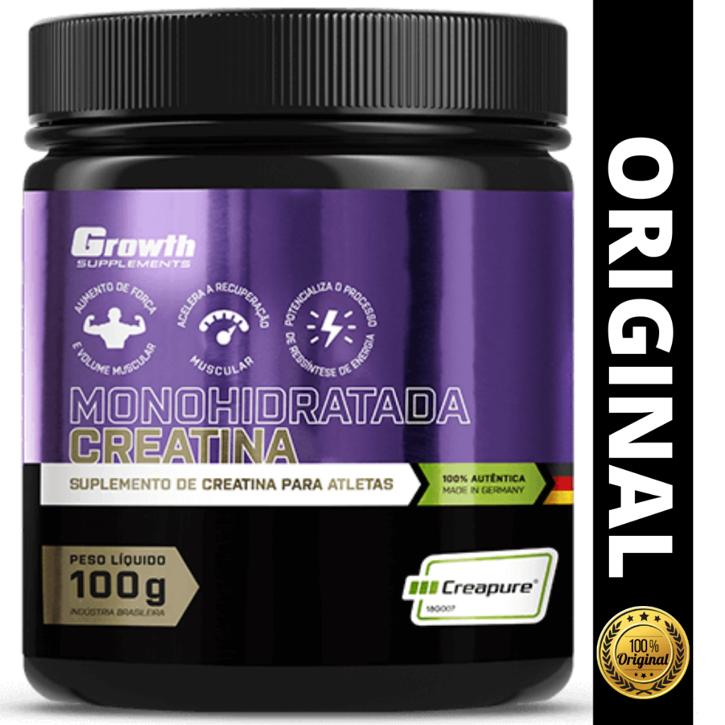 Creatina Growth Creapure Monohidratada Original 100g Roxa Growth Supplements