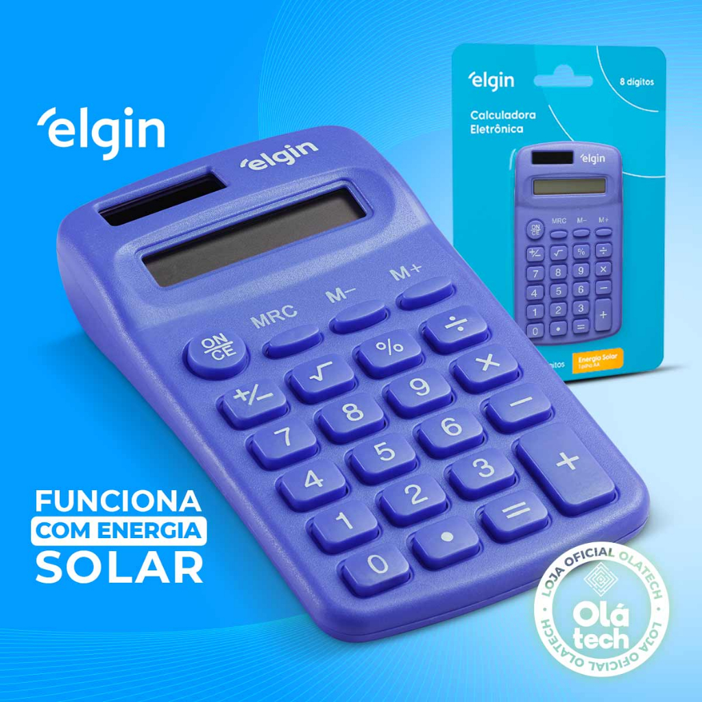 MINI CALCULADORA DE BOLSO 08 DÍGITOS ELGIN ORIGINAL AZUL PEQUENA COMPACTA E PORTÁTIL COLORIDA