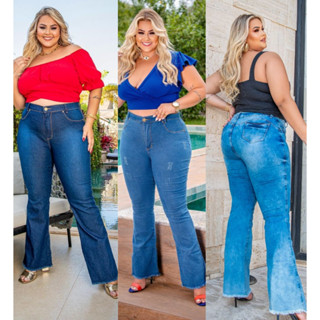 Calça Jeans Plus Size Flare Levanta Bumbum Jeans