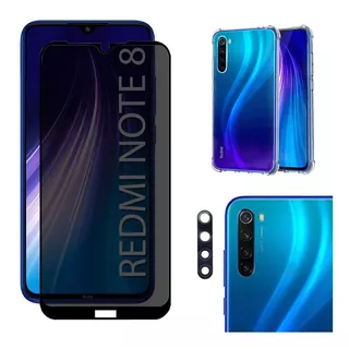 Kit Para Xiaomi Redmi Note 8 Película Privacidade + Capa Capinha Anti Shock+Pelicula Camera 3D em Oferta na Shopee