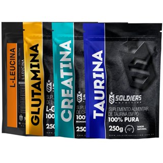Kit: Creatina Monohidratada 250g + Taurina 250g + Leucina 250g + Glutamina 250g - 100% Puro Importado - Soldiers Nutrition