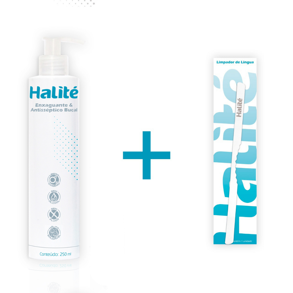 Enxaguante Para Mau Hálito + Raspador De Lingua Halité em Oferta na Shopee