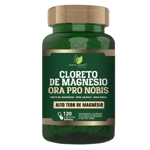 Cloreto de Magnésio com Ora Pro Nobis 500MG 120 Capsulas (Fonte Verde).