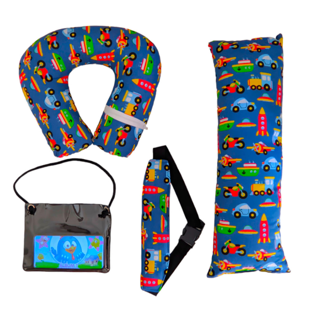 Kit 4 Itens Para Viagem Almofada De Cinto - Travesseiro de Pescoço - Faixa de Cabeça - Suporte Veicular Celular em Oferta na Shopee