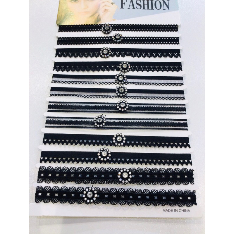 kit 3/6/12 unidade Gargantilha Choker Renda Preto Com Pingente em Oferta na Shopee