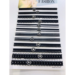 kit 3/6/12 unidade Gargantilha Choker Renda Preto Com Pingente em Oferta na Shopee