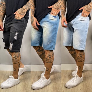 kit 3 peças bermuda jeans masculina Elastano rasgada slim Premium QUANTIDADE 1