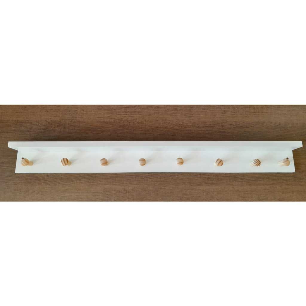 Cabideiro Pendurador De Roupas e Acessórios 0,90x0,10x0,10 - MDF Branco com 8 pinos