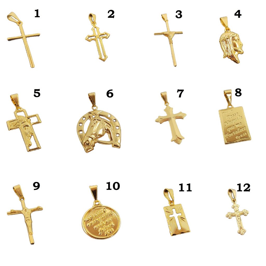 Escolha Seu Pingente Medalha Cruz Ferradura Jesus Feito em Tungstênio