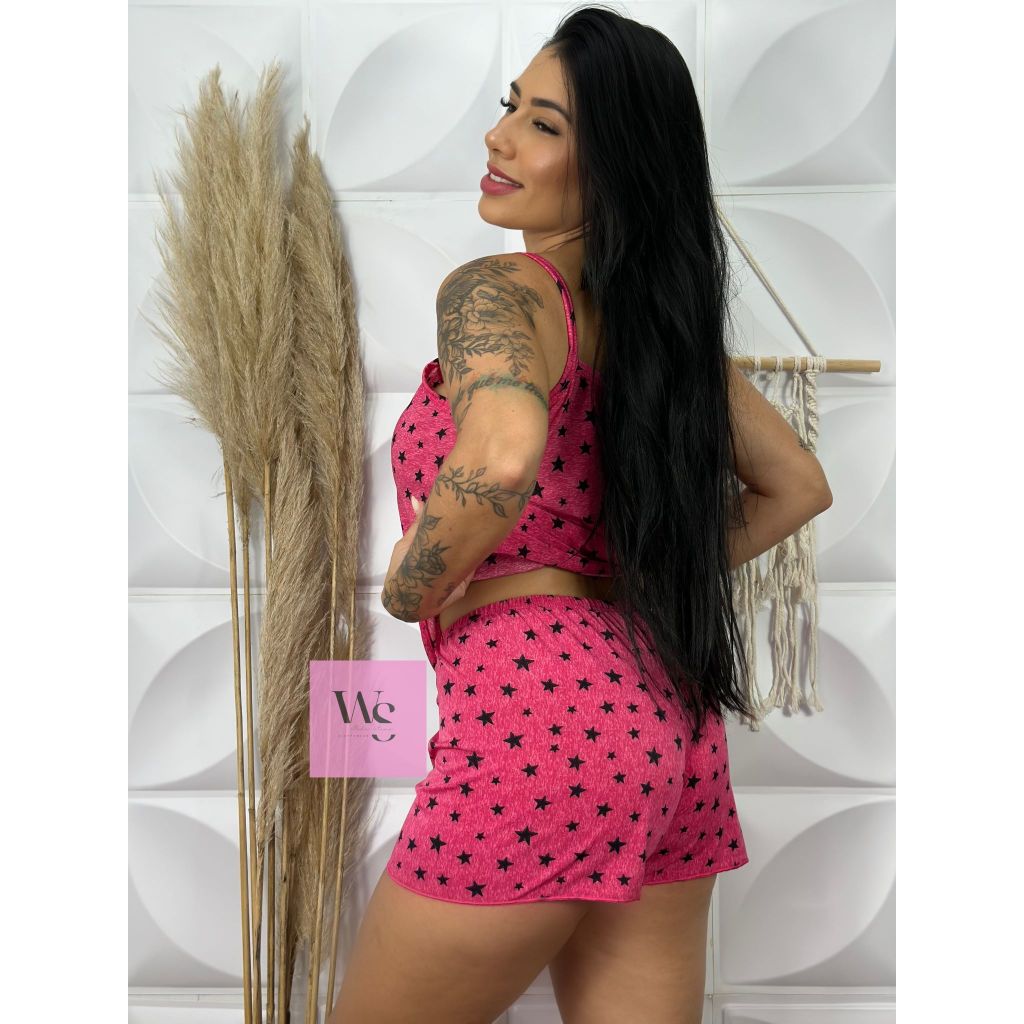 Baby Dol Feminino Malha Liganete Pijama atacado Estampas Sortidas revenda barato em Oferta na Shopee
