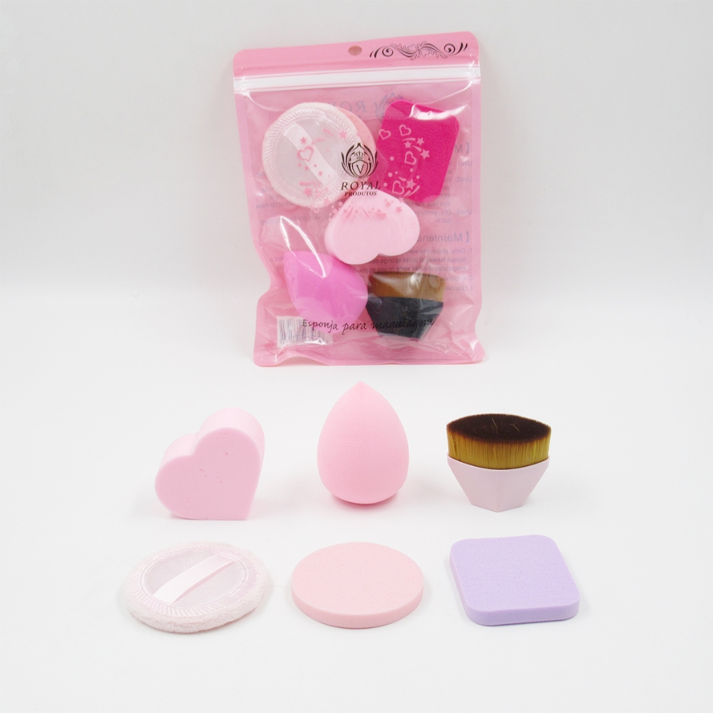Kit 4 Esponja para Maquiagem com 1 Pincel Hexágono para Maquiagem Base e Corretivo com 1 peças Esponjas Para Pó de Maquiagem Cor aleatória T-301-8