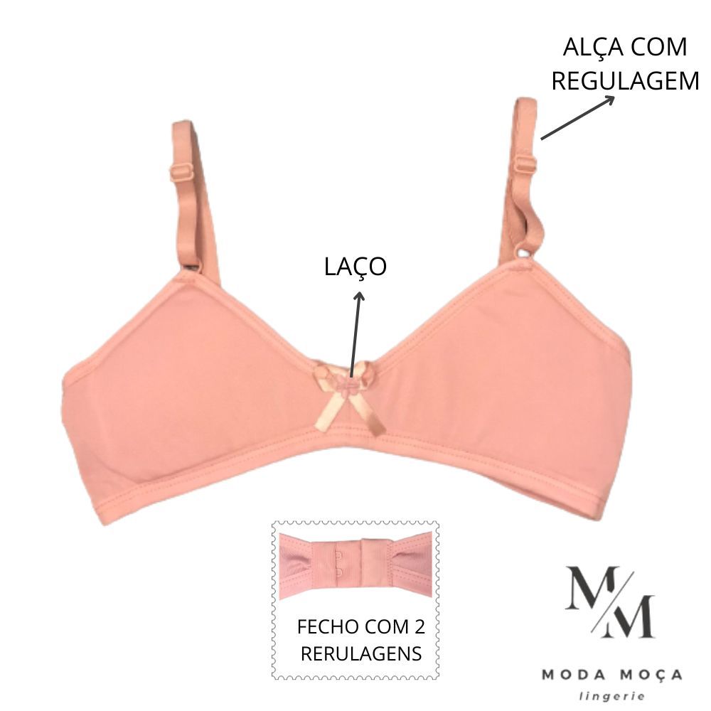 KIT 5 Sutiã  Menina Moça Infantil Lingerie  liso Sem Bojo e Com Espuma