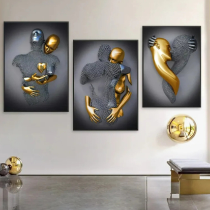 Quadros Decorativos 3 Peças Esculturas Estátuas Metálicas Dourada Abstrata Moderno Quarto Sala Ambiente Artístico em Oferta na Shopee